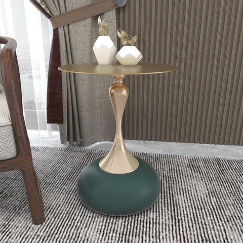 Savoy Wide Side Table with Gold Stainless Steel Top Round Accent Table and Elegant Pedestal Base