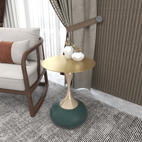 Savoy Wide Side Table with Gold Stainless Steel Top Round Accent Table and Elegant Pedestal Base