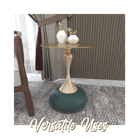 Savoy Wide Side Table with Gold Stainless Steel Top Round Accent Table and Elegant Pedestal Base