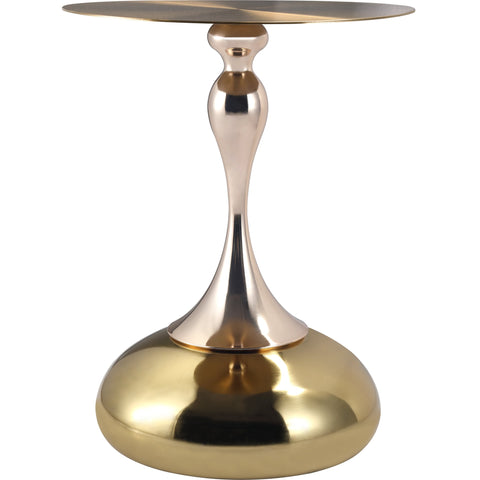 Savoy Wide Side Table with Gold Stainless Steel Top Round Accent Table and Elegant Pedestal Base