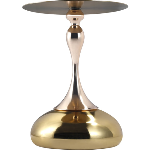 Savoy Wide Side Table with Gold Stainless Steel Top Round Accent Table and Elegant Pedestal Base