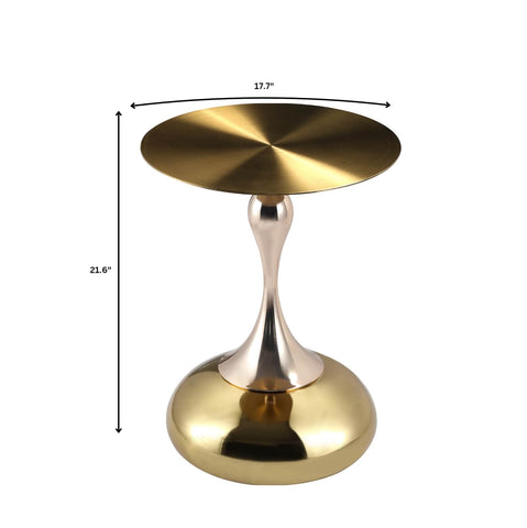 Savoy Wide Side Table with Gold Stainless Steel Top Round Accent Table and Elegant Pedestal Base