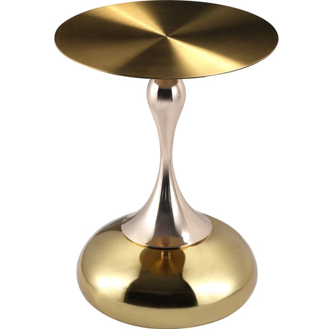 Savoy Wide Side Table with Gold Stainless Steel Top Round Accent Table and Elegant Pedestal Base