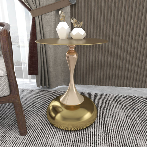 Savoy Wide Side Table with Gold Stainless Steel Top Round Accent Table and Elegant Pedestal Base