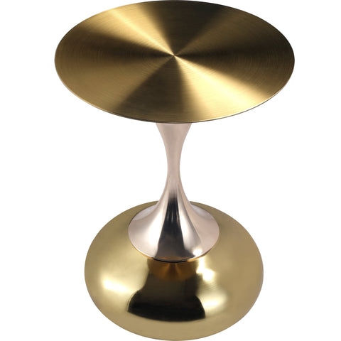 Savoy Wide Side Table with Gold Stainless Steel Top Round Accent Table and Elegant Pedestal Base