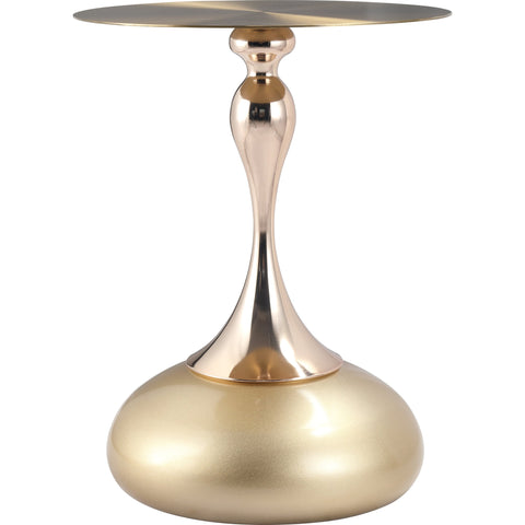 Savoy Wide Side Table with Gold Stainless Steel Top Round Accent Table and Elegant Pedestal Base