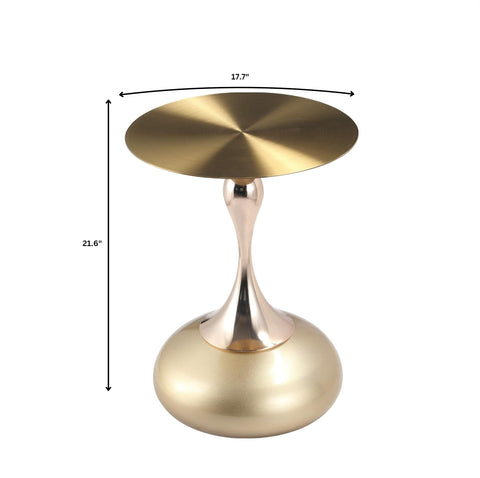 Savoy Wide Side Table with Gold Stainless Steel Top Round Accent Table and Elegant Pedestal Base