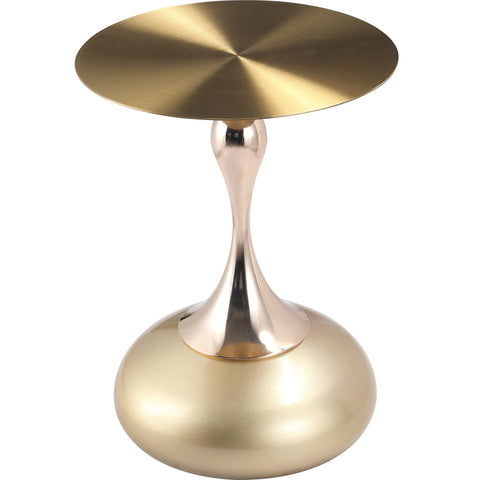 Savoy Wide Side Table with Gold Stainless Steel Top Round Accent Table and Elegant Pedestal Base