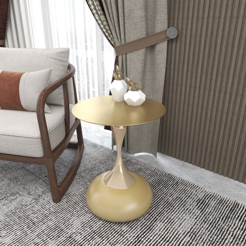 Savoy Wide Side Table with Gold Stainless Steel Top Round Accent Table and Elegant Pedestal Base