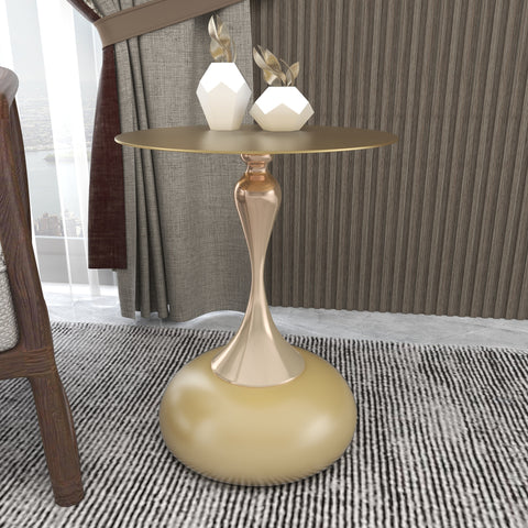 Savoy Wide Side Table with Gold Stainless Steel Top Round Accent Table and Elegant Pedestal Base