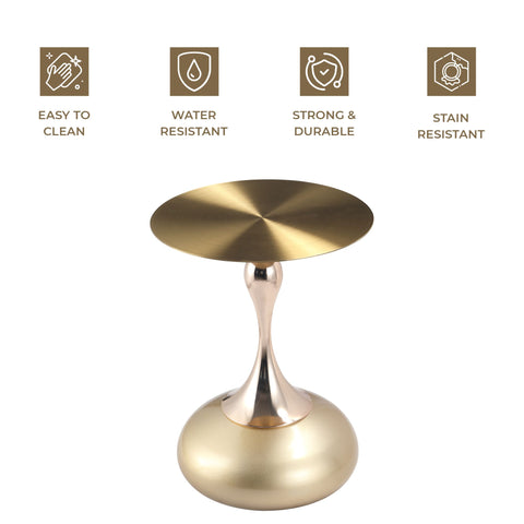 Savoy Wide Side Table with Gold Stainless Steel Top Round Accent Table and Elegant Pedestal Base