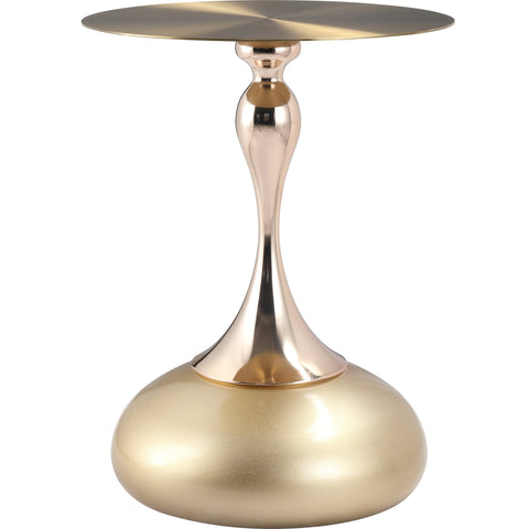 Savoy Wide Side Table with Gold Stainless Steel Top Round Accent Table and Elegant Pedestal Base