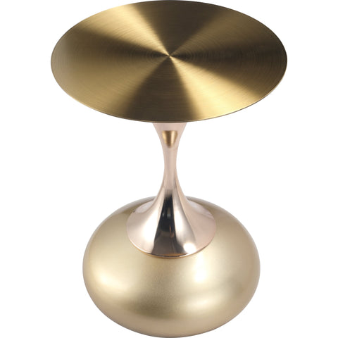 Savoy Wide Side Table with Gold Stainless Steel Top Round Accent Table and Elegant Pedestal Base