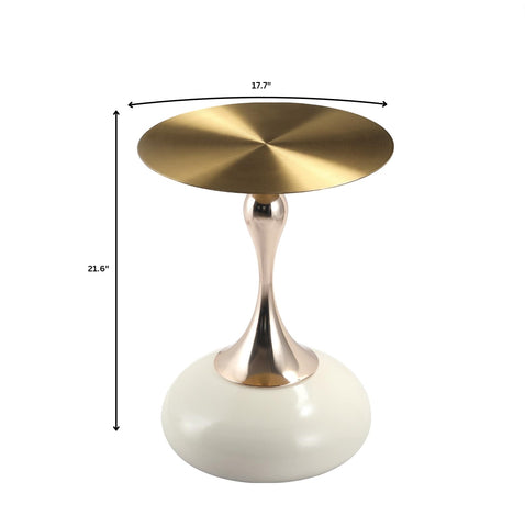 Savoy Wide Side Table with Gold Stainless Steel Top Round Accent Table and Elegant Pedestal Base