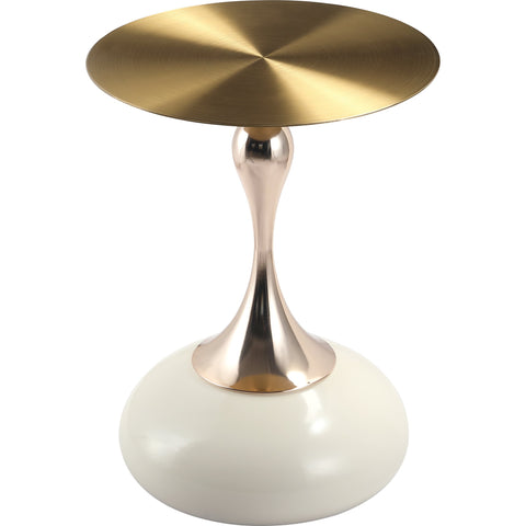 Savoy Wide Side Table with Gold Stainless Steel Top Round Accent Table and Elegant Pedestal Base