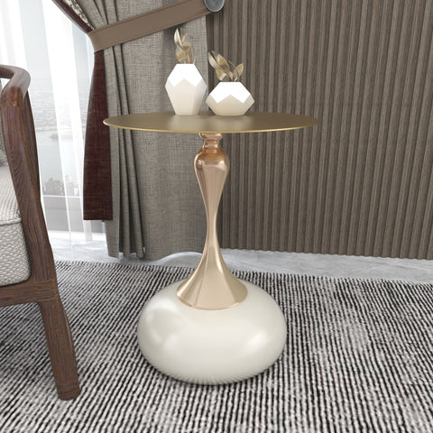 Savoy Wide Side Table with Gold Stainless Steel Top Round Accent Table and Elegant Pedestal Base