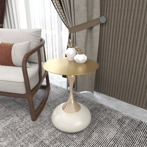 Savoy Wide Side Table with Gold Stainless Steel Top Round Accent Table and Elegant Pedestal Base