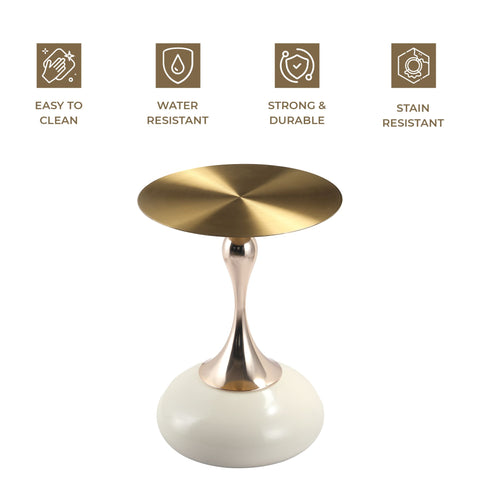 Savoy Wide Side Table with Gold Stainless Steel Top Round Accent Table and Elegant Pedestal Base