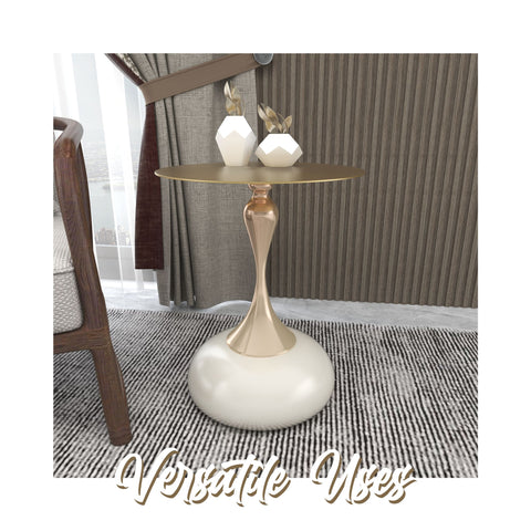 Savoy Wide Side Table with Gold Stainless Steel Top Round Accent Table and Elegant Pedestal Base