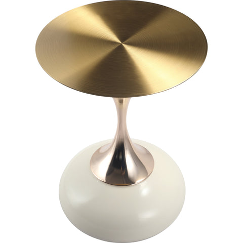 Savoy Wide Side Table with Gold Stainless Steel Top Round Accent Table and Elegant Pedestal Base