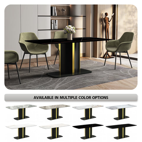 Sylva Mid-Century Modern Rectangular Dining Table with Steel Pedestal Base for Kitchen and Dining Room