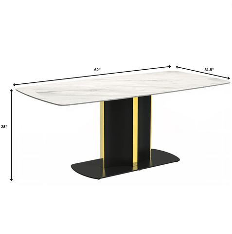 Sylva Mid-Century Modern Rectangular Dining Table with Steel Pedestal Base for Kitchen and Dining Room