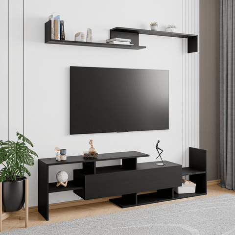 Surrey Modern TV Stand with MDF Shelves and Bookcase for Living Room