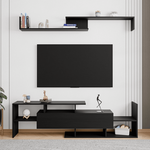 Surrey Modern TV Stand with MDF Shelves and Bookcase for Living Room