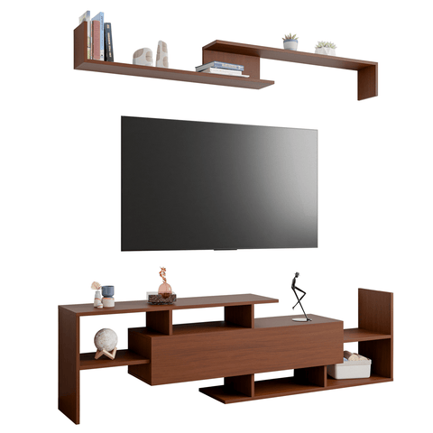 Surrey Modern TV Stand with MDF Shelves and Bookcase for Living Room