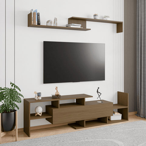 Surrey Modern TV Stand with MDF Shelves and Bookcase for Living Room