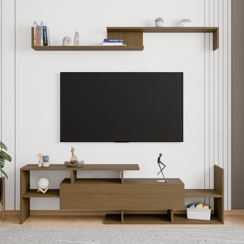 Surrey Modern TV Stand with MDF Shelves and Bookcase for Living Room