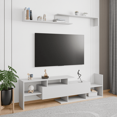 Surrey Modern TV Stand with MDF Shelves and Bookcase for Living Room