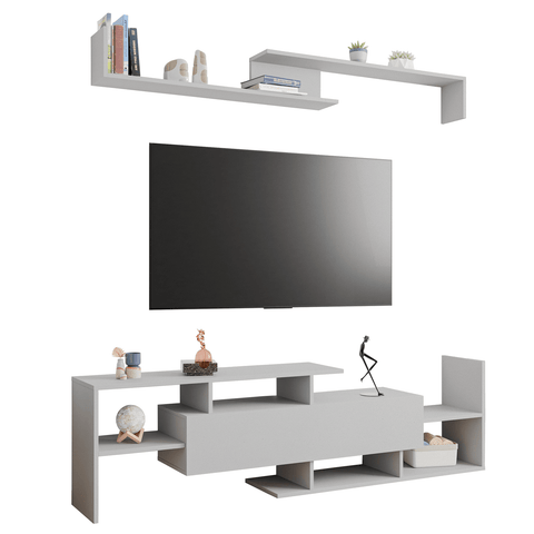 Surrey Modern TV Stand with MDF Shelves and Bookcase for Living Room