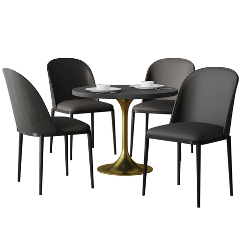 Verve 5-Piece Dining Set with 36" Round MDF Top Table and 4 Leather Dining Side Chairs