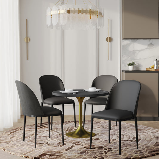 Verve 5-Piece Dining Set with 36" Round MDF Top Table and 4 Leather Dining Side Chairs