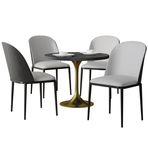 Verve 5-Piece Dining Set with 36" Round MDF Top Table and 4 Leather Dining Side Chairs