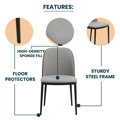 Tule Dining Side Chair with Upholstered Seat and Powder-Coated Steel Frame