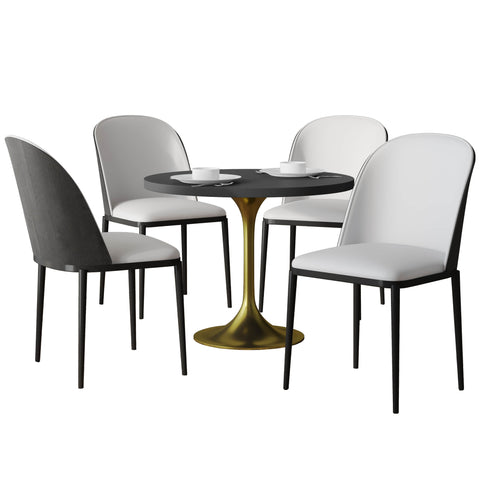 Verve 5-Piece Dining Set with 36" Round MDF Top Table and 4 Leather Dining Side Chairs