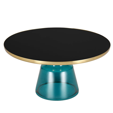 Tully 30-Inch Round Glass/Stone Coffee Table  with Iron Rim Frame and Glass Base