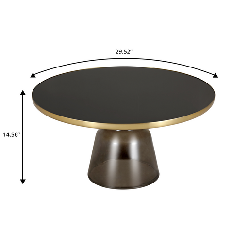 Tully 30-Inch Round Glass/Stone Coffee Table  with Iron Rim Frame and Glass Base