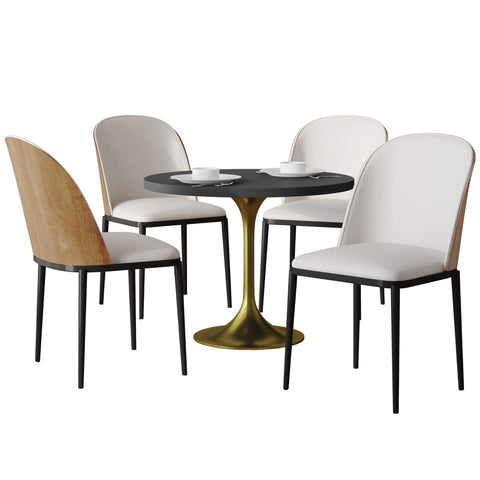 Verve 5-Piece Dining Set with 36" Round MDF Top Table and 4 Leather Dining Side Chairs