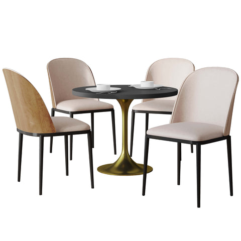 Verve 5-Piece Dining Set with 36" Round MDF Top Table and 4 Leather Dining Side Chairs