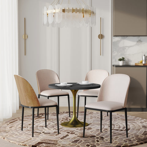 Verve 5-Piece Dining Set with 36" Round MDF Top Table and 4 Leather Dining Side Chairs