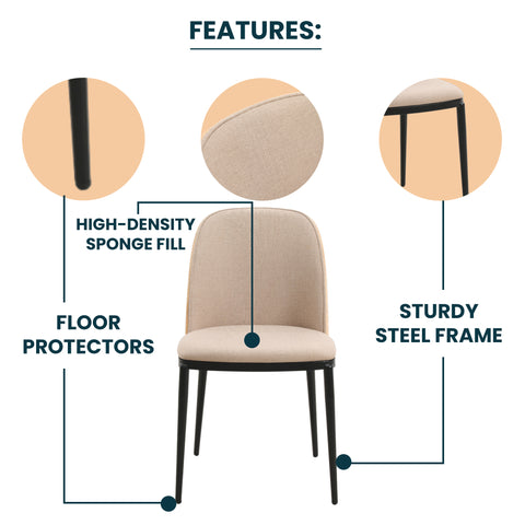 Tule Dining Side Chair with Upholstered Seat and Powder-Coated Steel Frame