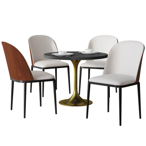 Verve 5-Piece Dining Set with 36" Round MDF Top Table and 4 Leather Dining Side Chairs