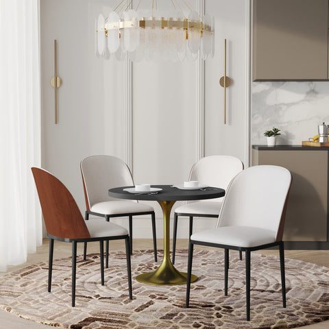 Verve 5-Piece Dining Set with 36" Round MDF Top Table and 4 Leather Dining Side Chairs