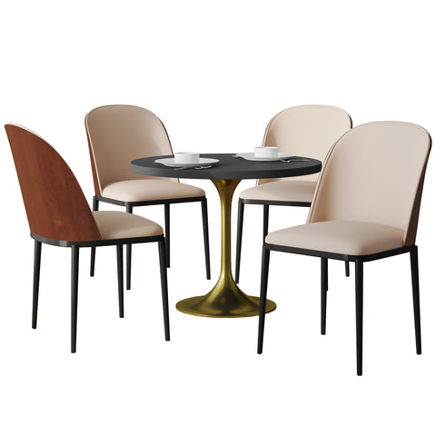 Verve 5-Piece Dining Set with 36" Round MDF Top Table and 4 Leather Dining Side Chairs