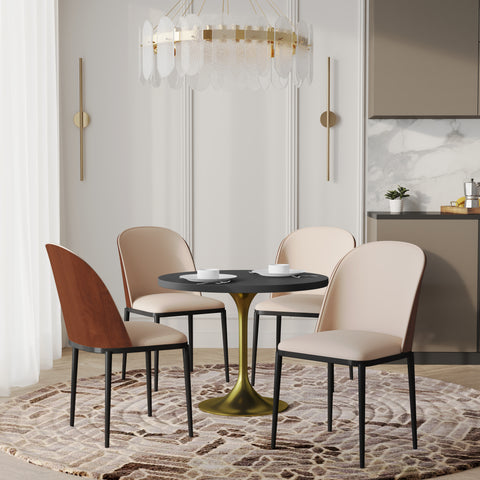 Verve 5-Piece Dining Set with 36" Round MDF Top Table and 4 Leather Dining Side Chairs