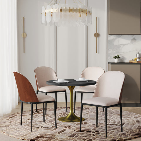 Verve 5-Piece Dining Set with 36" Round MDF Top Table and 4 Leather Dining Side Chairs