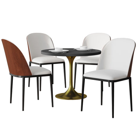 Verve 5-Piece Dining Set with 36" Round MDF Top Table and 4 Leather Dining Side Chairs